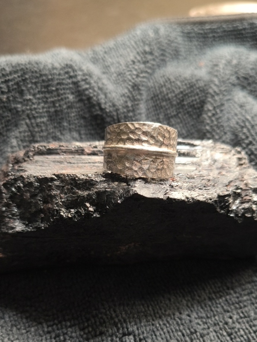 Textured Hammered Silver Band Ring - Unbranded
